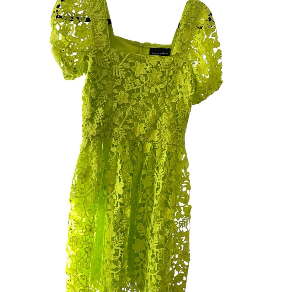 Donna Morgan Lime Green Floral Lace Mini Dress